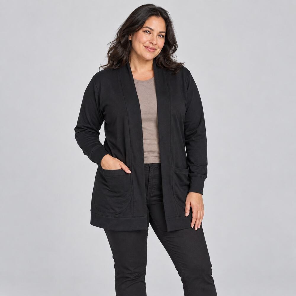 J.Crew Cardigan WMNS M Black Open Front Longline Pockets Modal Minimalist Lounge
